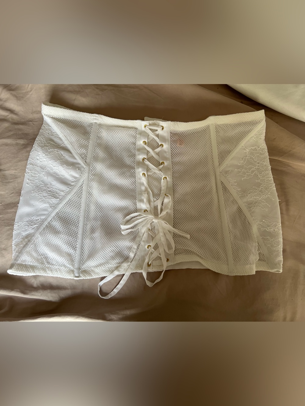 Sophie Theallet White Lace-Trim Mesh under bust Corset